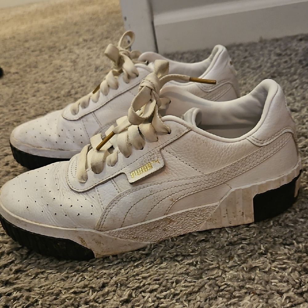 Puma White and Black Sneakers with Perforated Leather